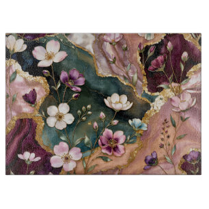 Elegant Floral Jewel Tone Glass Cutting Board