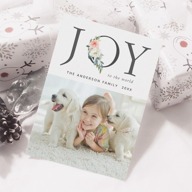 Elegant Floral Joy Christmas Holiday Photo Card (Creator Uploaded)