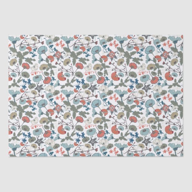 Elegant Floral Joyful Blue Orange Green Tissue Paper (Front)