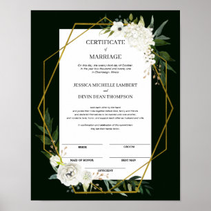 Elegant Floral Keepsake Certificate of Marriage Poster