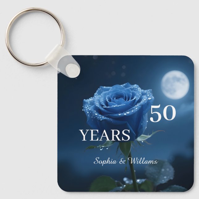Elegant Floral Keepsake – Romantic Blue Rose Gift Key Ring (Front)