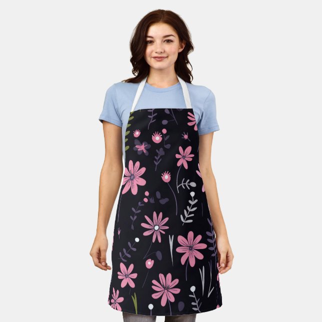 Elegant Floral Kitchen Apron with Custom Design (Worn)