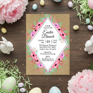 Elegant Floral Kraft Easter Brunch Invitation