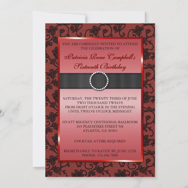 Elegant Floral Lace Invite [Red] (Front)