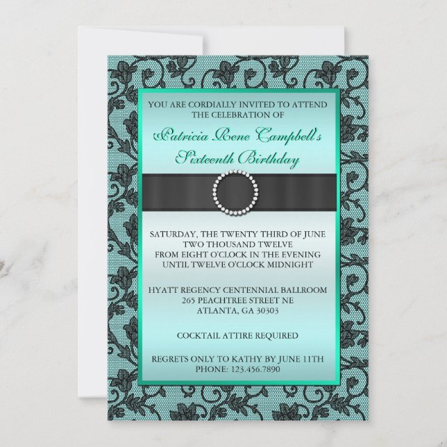 Elegant Floral Lace Invite [Teal] (Front)