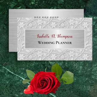 Elegant Floral Lace Look Off White Wedding Planner Business Card
