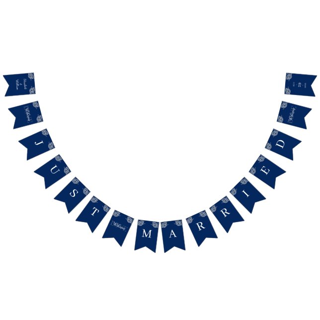 Elegant Floral Lace on Navy Blue Wedding Bunting (All)