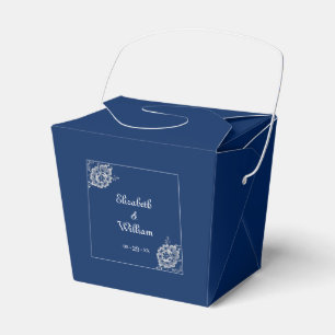 Elegant Floral Lace on Navy Blue Wedding Favour Box