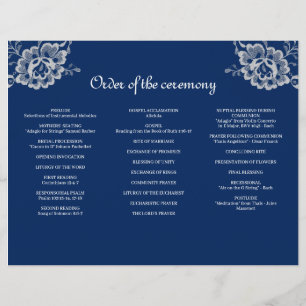 Elegant Floral Lace on Navy Blue Wedding Flyer