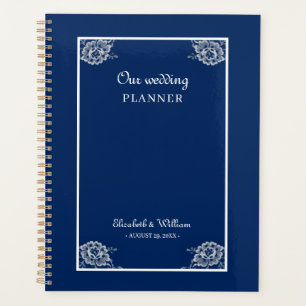 Elegant Floral Lace on Navy Blue Wedding Planner
