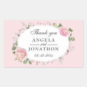 Elegant Floral Lace Pale Pink Wedding Thank You Rectangular Sticker