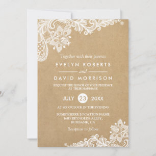 Elegant Floral Lace Pattern Kraft Formal Wedding Invitation