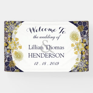 Elegant Floral Lace Silver Gold Wedding Party Banner