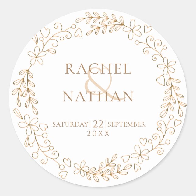 Elegant Floral Laurel Garland Wedding Classic Round Sticker (Front)