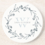 Elegant Floral Laurel Wreath Monogram Wedding Coaster<br><div class="desc">If you need any further customisation please feel free to message me on yellowfebstudio@gmail.com.</div>