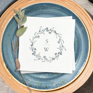 Elegant Floral Laurel Wreath Monogram Wedding Napkin