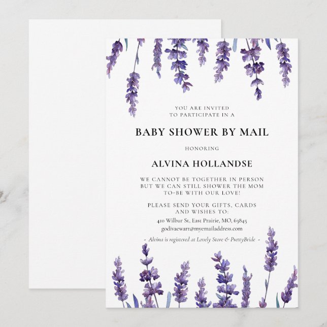 Elegant floral lavender Baby Shower by mail Invitation (Front/Back)