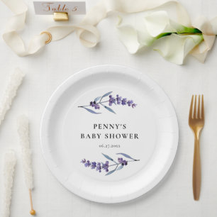 Elegant Floral Lavender Baby Shower Paper Plate