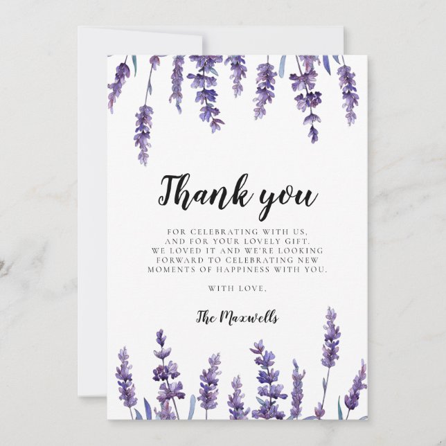 Elegant floral lavender Baby Shower Thank You Card (Front)