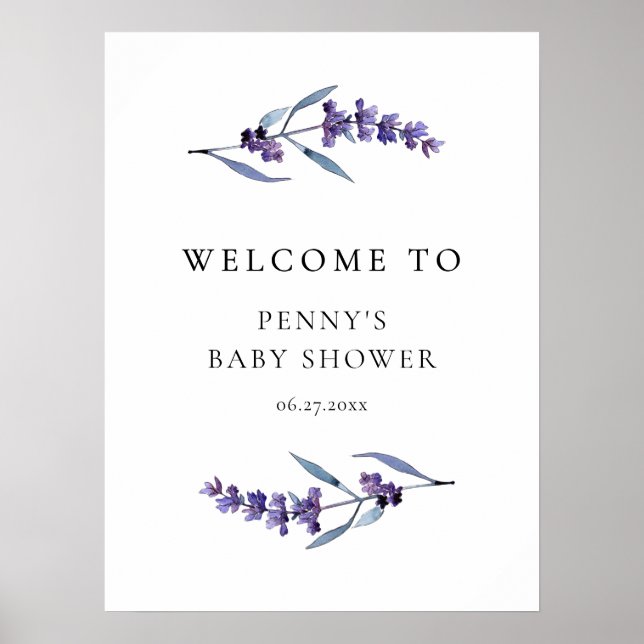 Elegant Floral Lavender Baby Shower Welcome Poster (Front)