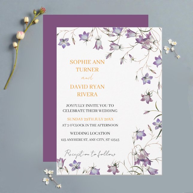 Elegant Floral Lavender Bellflower Wedding Invitation (Creator Uploaded)
