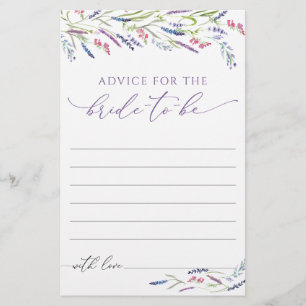 Elegant Floral Lavender Bridal Shower Advice Card