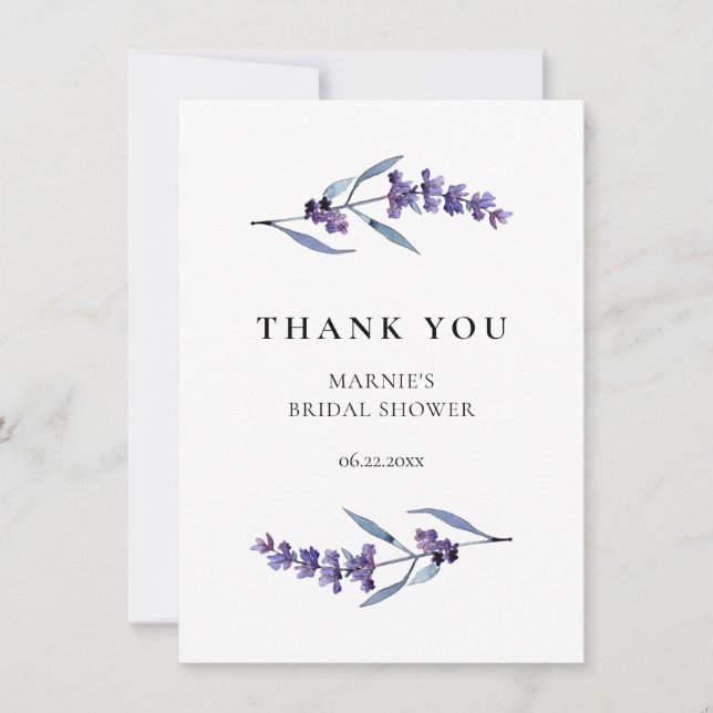 Elegant Floral Lavender Bridal Shower Thank You Card (Front)