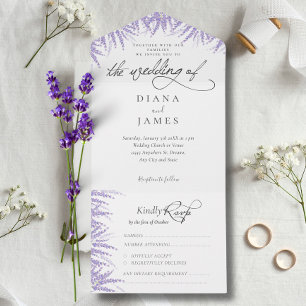 Elegant Floral Lavender Calligraphy Wedding All In One Invitation