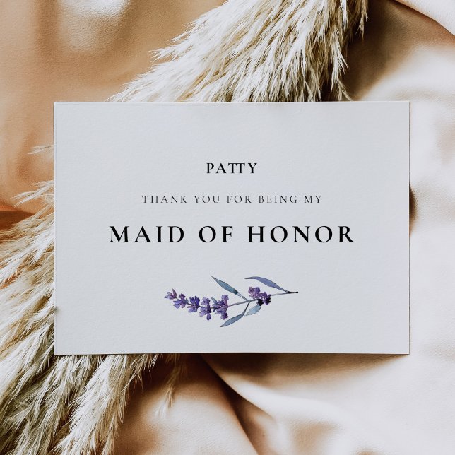 Elegant Floral Lavender Maid of Honour Thank You Card (Creator Uploaded)