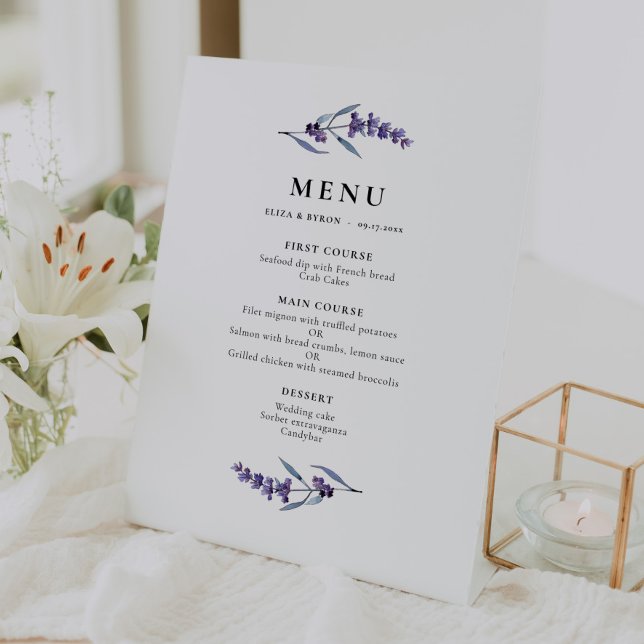 Elegant Floral Lavender Menu Pedestal Sign (Creator Uploaded)