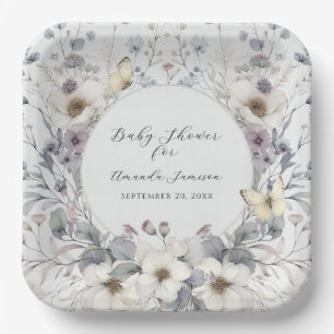 Elegant Floral Lavender n White Baby Girl Shower Paper Plate