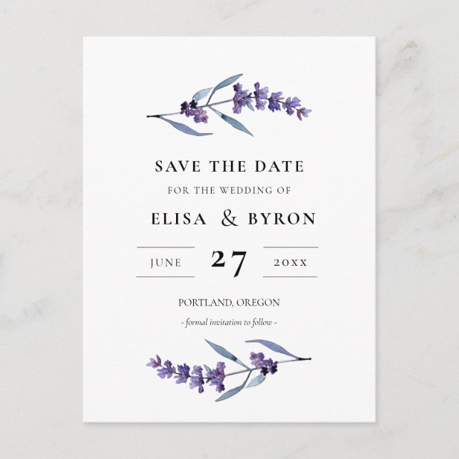 Elegant floral lavender Save the date Postcard (Front)