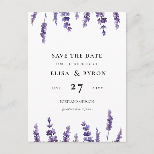 Elegant floral lavender Save the date Postcard (Front)