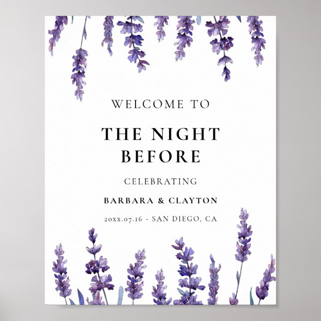 Elegant floral lavender The night before welcome Poster (Front)
