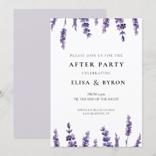 Elegant floral lavender wedding after party invitation