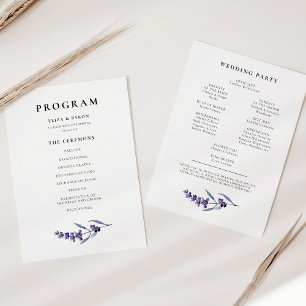 Elegant Floral Lavender Wedding double sided Programme