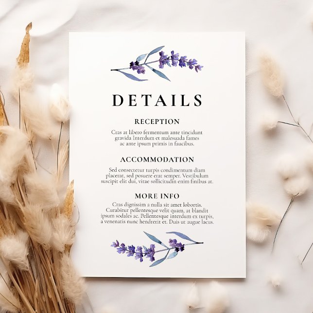 Elegant floral lavender wedding guest information enclosure card (Creator Uploaded)