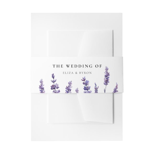 Elegant floral lavender wedding invitation belly band (Front Example)