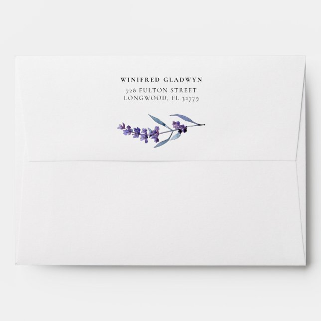 Elegant floral lavender wedding invitation envelope (Back (Top Flap))