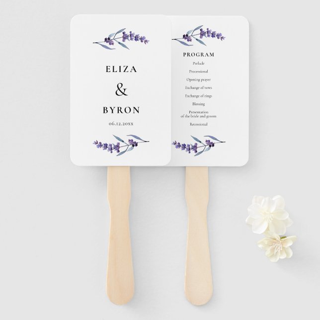Elegant Floral Lavender Wedding Program Hand Fan (Front and Back)