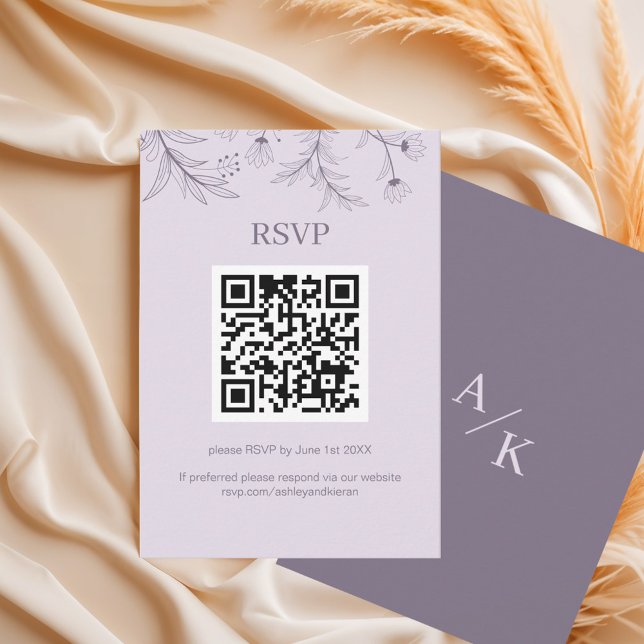 Elegant Floral Lavender Wedding QR code RSVP Card (Creator Uploaded)