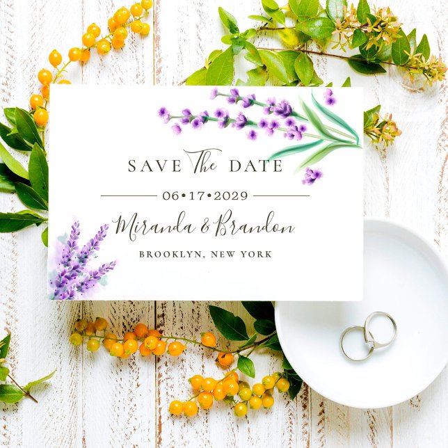 Elegant Floral Lavender Wedding Save The Date Card (Creator Uploaded)