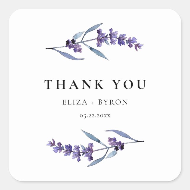 Elegant Floral Lavender Wedding Thank You Square Sticker (Front)