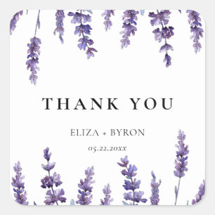 Elegant floral lavender wedding thank you square sticker