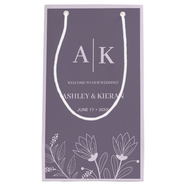Elegant Floral Lavender Wedding Welcome  Small Gift Bag (Front)