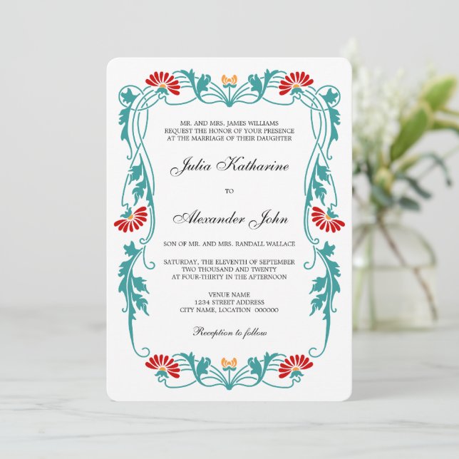 Elegant Floral Leaf and Swirls Invitation (Standing Front)