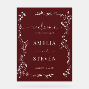 Elegant Floral Leaf Classic Wedding  Acrylic Sign