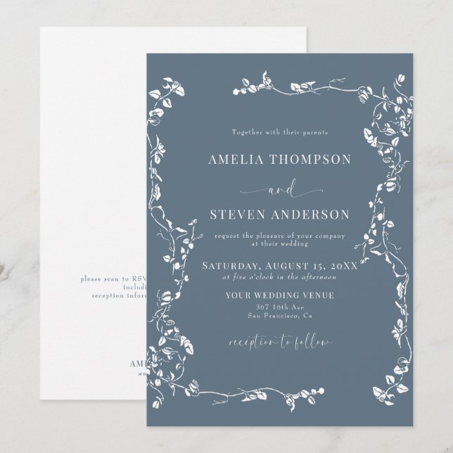 Elegant Floral Leaf Classic Wedding Invitation (Front/Back)