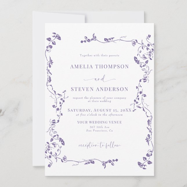 Elegant Floral Leaf Classic Wedding Invitation (Front)