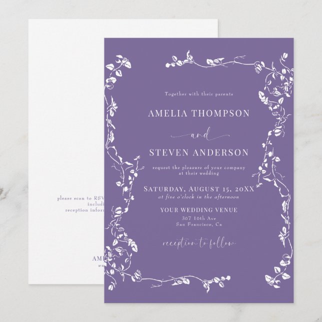 Elegant Floral Leaf Classic Wedding Invitation (Front/Back)